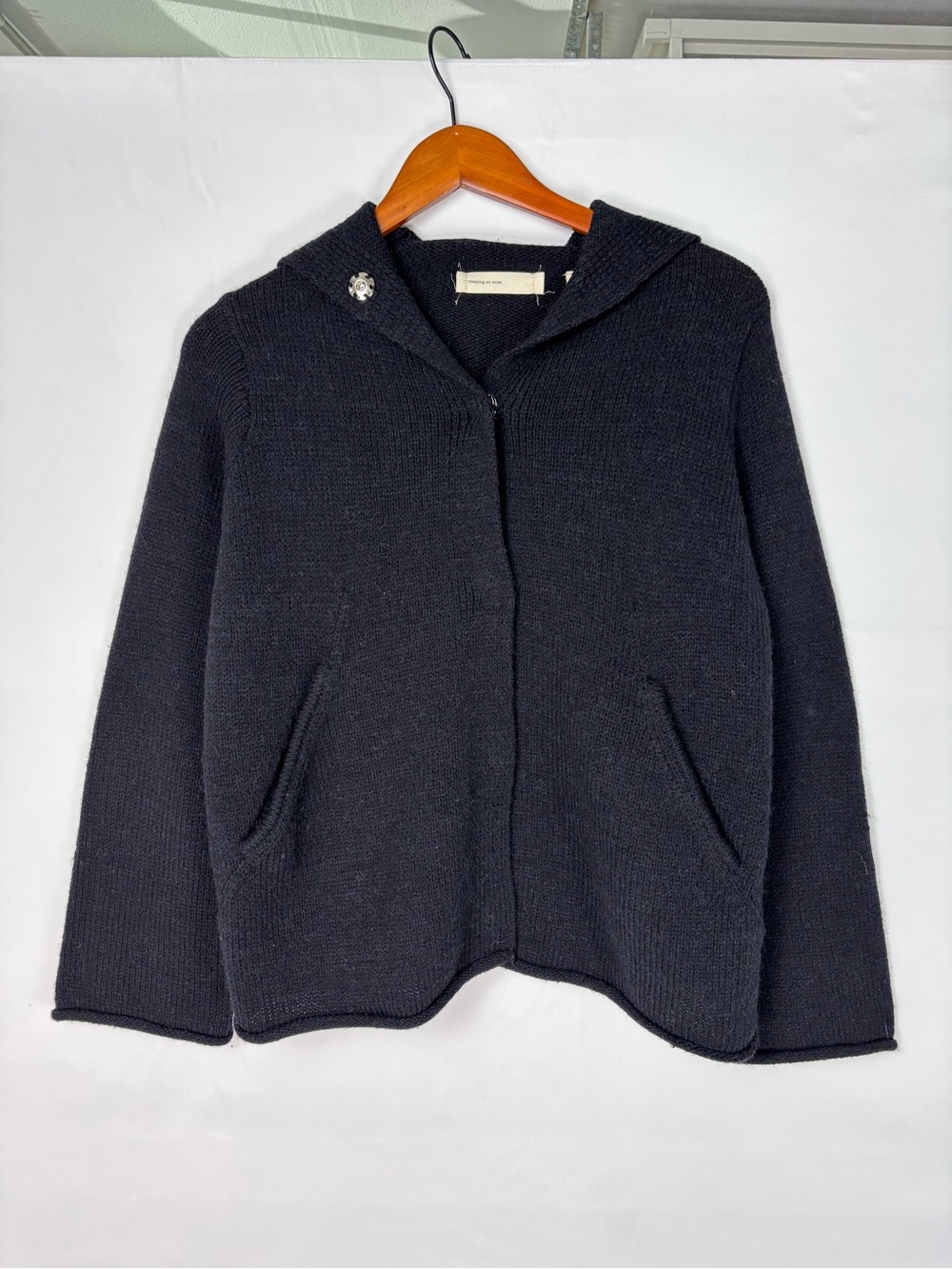 Sleeping On Snow Wool Alpaca Knit Sweater Snap Button Hooded Black Size M